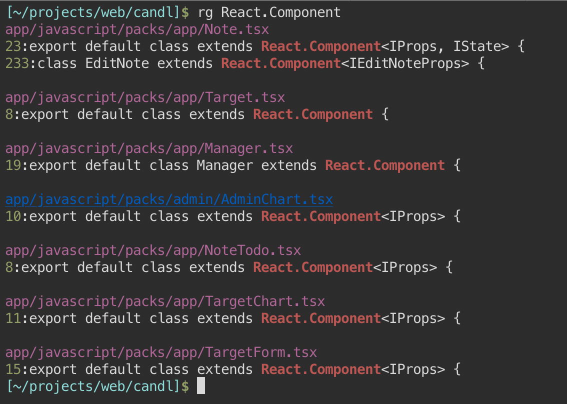 Searching for a React component with ripgrep