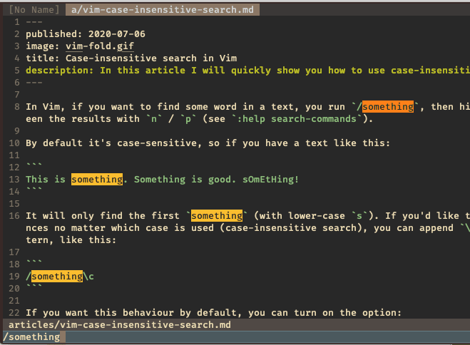 Case-sensitive search in Vim